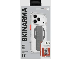 Skinarma Haxa dėklas, skirtas iPhone 17 Pro, su magnetiniu įkrovimu ir laikikliu-stovu, skaidrus