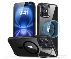 Dėklas su stoveliu + apsauginis stiklas Apple iPhone 16 Plus ESR Classic Hybrid Kickstand Halolock MagSafe & Tempered Glass Clear dėklas telefonui juodos spalvos