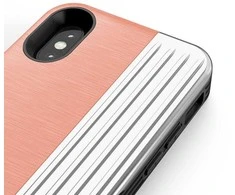 Dėklas Zizo Retro Series - Wallet Back with Magnetic Closure and Built-In Kickstand for iPhone Xs / X Peach/Sidabrinis