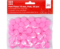 Dekoracija Pom-Pom College, 15 mm., 50 vnt., rožinės spalvos