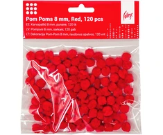 Dekoracija Pom-Pom College, 8 mm., 120 vnt., raudonos spalvos