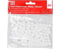 Dekoracija Pom-Pom College, 8 mm., 120 vnt., baltos spalvos