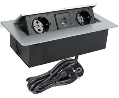 Design Light Ilgiklis montuojamas balde KOMBI BOX, 2x Schuko, 1x USB, 1x USB-C, su pilku rėmeliu, 3m laidas