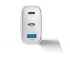 Devia laidinis įkroviklis Extreme PD GaN 65W 2x USB-C 1x USB baltos spalvos + kabeliu USB-C - USB-C laptop charger