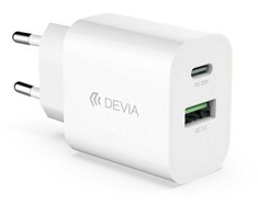 Devia sieninis įkroviklis Smart PD 1x USB-C 1x USB 20W baltas