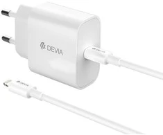 Devia laidinis įkroviklis Smart PD GaN 30W 1x USB-C baltos spalvos + kabelis USB-C - Lightning