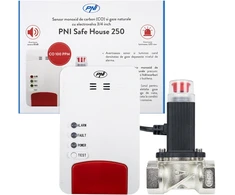Dėžutė su 20bc PNI Safe House Dual Gas 250 rinkiniu su jutikliais 2 tipų dujoms: anglies monoksidui (CO) ir gamtinėms dujoms bei 3/4 colio elektromagnetiniu vožtuvu