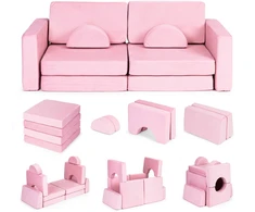 Didelė 2 vietų modulinė sulankstoma sofa vaikams „pasidaryk pats“ su 10 minkštų pagalvėlių – rožinė ECOTOYS