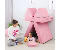 Didelė sulankstoma modulinė sofa vaikams „pasidaryk pats“, 8 minkštos pagalvės – rožinė ECOTOYS