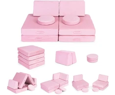 Didelė sulankstoma modulinė sofa vaikams „pasidaryk pats“, 8 minkštos pagalvės – rožinė ECOTOYS