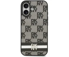 DKNY PU Leather Checkered Pattern and Stripe dėklas skirtas Apple iPhone 17 juodos spalvos