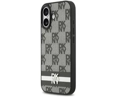 DKNY PU Leather Checkered Pattern and Stripe dėklas skirtas Apple iPhone 17 juodos spalvos