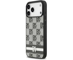 DKNY PU Leather Checkered Pattern and Stripe dėklas skirtas Apple iPhone 17 Pro Max juodos spalvos