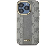 DKNY PU odos languoto dizaino „MagSafe“ dėklas, skirtas „Apple iPhone 15 Pro“ telefonui (pilkas)