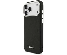 DKNY PU Leather Metal Logo Wrist Chain MagSafe dėklas skirtas Apple iPhone 17 Pro Max juodos spalvos