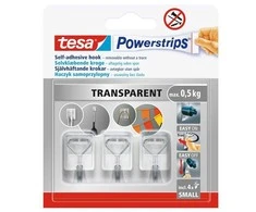 Drabužių kabliukas Tesa Powerstrips, 3 vnt., skaidri