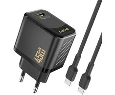 Dudao A28C 45W GaN laidinis įkroviklis + USB-C kabelis – juodos spalvos