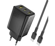 Dudao A29C 65W GaN laidinis įkroviklis + USB-C kabelis – juodos spalvos