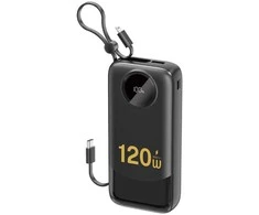 Dudao K13Pro 20000mAh Powerbank su integruotu kabeliu - juodos spalvos