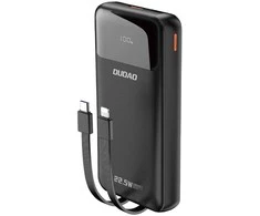 Dudao K15Pro Power Bank 20000mAh 22.5W PD USB-C / USB-A / integruotais Lightning ir USB-C kabeliais – juodos spalvos