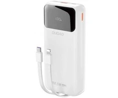 Dudao K15Pro Power Bank 20000mAh 22.5W PD USB-C / USB-A / integruotais Lightning ir USB-C kabeliais – baltos spalvos