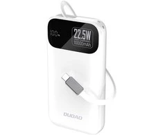 Dudao K31 10000 mAh 22.5W PD Powerbank su integruotu kabeliu – baltos spalvos