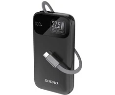 Dudao K31 10000 mAh 22.5W PD Powerbank su integruotu kabeliu – juodos spalvos
