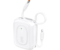 Dudao K32 22,5 W 10000 mAh išorinė baterija su integruotu USB-C / „Lightning“ laidu – baltos spalvos