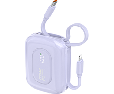 Dudao K32 22.5W 10000 mAh Powerbank with Built-in USB-C/ Lightning Cable - violetinės spalvos