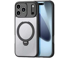 Dux Ducis Aimo Mag dėklas su magnetiniu žiedu ir stovu, skirtas iPhone 17 Pro – juodos spalvos