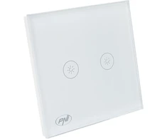Dvigubas jungiklis su lietimui jautriu valdymu ir šviesos reguliatoriumi PNI SafeHome DIM202, 2X700W, su fazės laidu, be nulio, stiklinis
