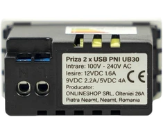 Dvigubas USB lizdas PNI UB30, 5V, 2.4A, modulinis, įmontuojamas