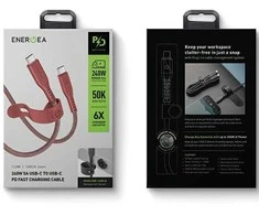 ENERGEA Flow USB-C į USB-C Kabelis 1.5m Raudona 240W 5A PD Fast Charge