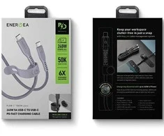 ENERGEA Flow USB-C į USB-C Kabelis 1.5m violetinės spalvos 240W 5A PD Fast Charge