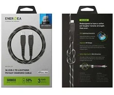ENERGEA Nyloflex USB-C – Lightning Kabelis C94 MFI 1.5m juodos spalvos