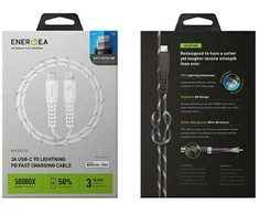 ENERGEA Nyloflex USB-C &amp; Lightning kabelis C94 MFI 1.5m baltas