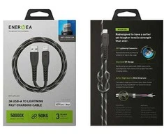 ENERGEA Nyloflex USB – Lightning Kabelis Charge and Sync C89 MFI 1.5m juodos spalvos