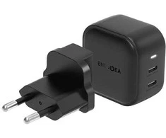 ENERGEA Laidinis įkroviklis 2xUSB-C PD-PPS 45W 2C juodos spalvos US+EU Travelite GAN45
