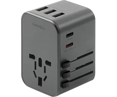 ENERGEA Laidinis įkroviklis 3xUSB + 2xUSB-C PD-PPS-QC 3.0 35.5W 3A2C 4-in-1 Adapteris US/AU/EU/UK Gunmetal Tr