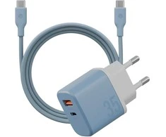 Energea Laidinis įkroviklis Bazic GoPort Velox Kit USB-C/USB-A GaN 35W with cable mėlynas