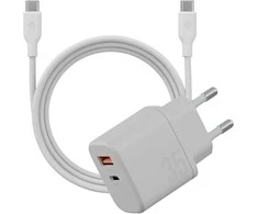 Energea Laidinis įkroviklis Bazic Goport Velox Kit 1xUSB-C 1xUSB-A GaN 35W with cable baltos spalvos