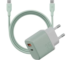 Energea Laidinis įkroviklis Bazic GoPort Velox Kit USB-C/USB-A GaN 35W with cable žalias