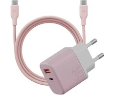 Energea Laidinis įkroviklis Bazic GoPort Velox Kit USB-C/USB-A GaN 35W su kabeliu, rožinis