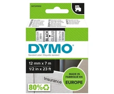 Etikečių juostelė Dymo D1, 12mmx7m, juoda/skaidri