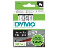 Etikečių juostelė Dymo D1, 19mmx7m, baltos spalvos juostelė ir juodos spalvos šriftas