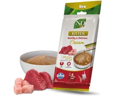 FARMINA N&D Prime Cat Kreminis with chicken & tuna kitten box – skanėstas kačiukui – 4x15g
