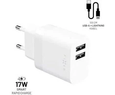 Fixed Fiksuotas USB 17W + kabelis USB/Lightning, baltas