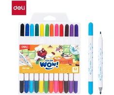 Flomasteriai DELI ColorWow, dvipusiai, 12 spalvų