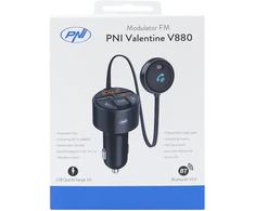 FM moduliatorius PNI Valentine V880 su mikrofonu, Bluetooth 5.0, MP3 grotuvas, FM siųstuvas, dviguba USB jungtis, greitasis įkrovimas mobiliesiems įrenginiams per QC3.0, suderinamas su Siri ir Google Assistant