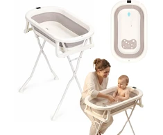 Foldable baby bathtub on stand with drain and LCD thermometer ECOTOYS